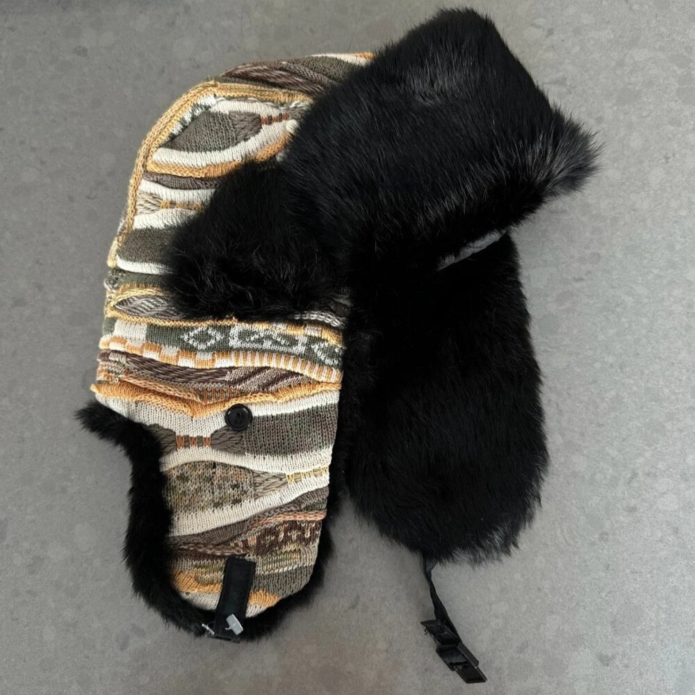 Coogi Style Toque Aviator Trapper Hat Rabbit Fur Knit Cotton Cap ATG All Terrain